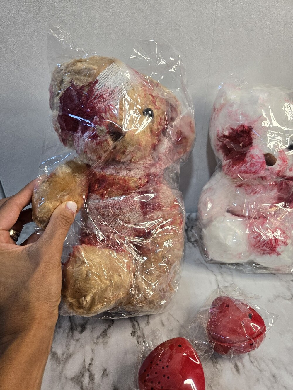 2 Bloody Horror Bears With Recording Hearts To Put In Them